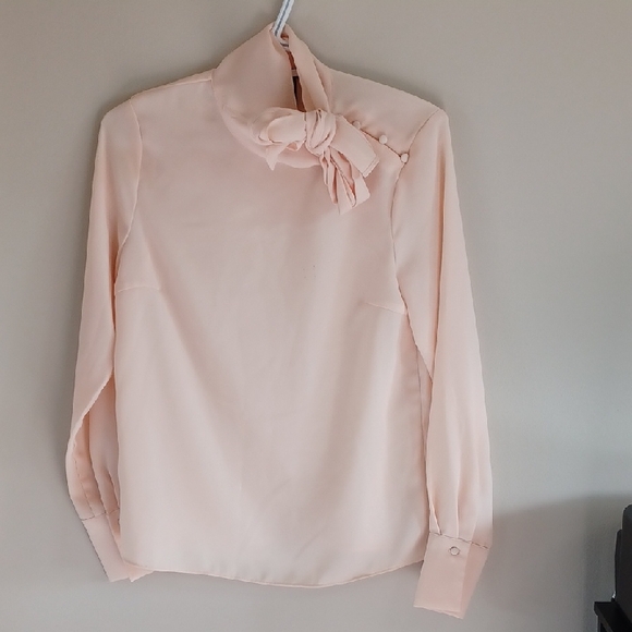 Forever 21 Pink Long Sleeve Tie Front Blouse - Picture 1 of 4